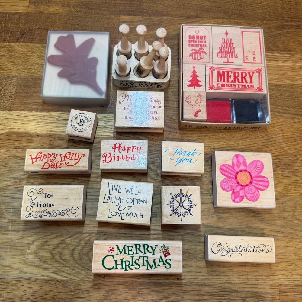 Rubber Stamps Blocks Mixed Lot of 24 Holiday Christmas Floral Gifts Birthday